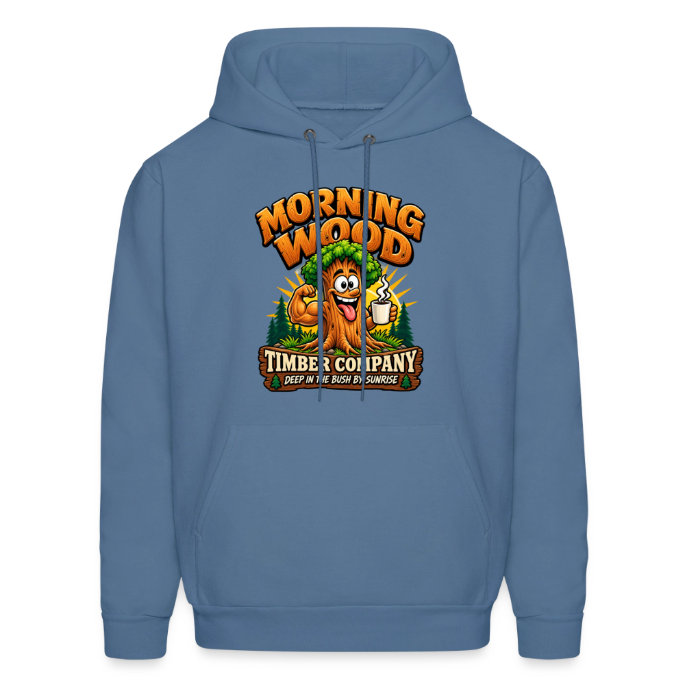Morning Wood Timber Company Funny Adult Humor Hoodie Color: Denim Blue