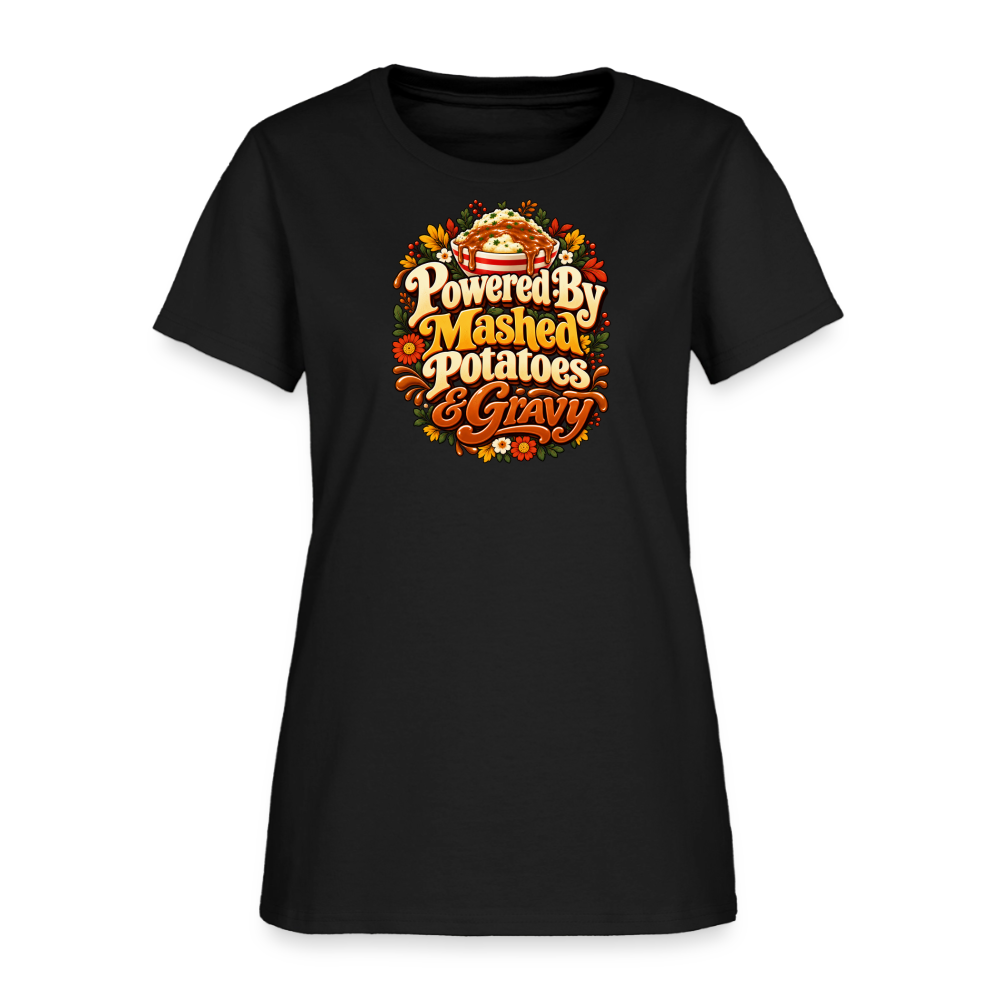 Powered by Mashed Potatoes & Gravy – Fall Floral Women’s T-Shirt - black