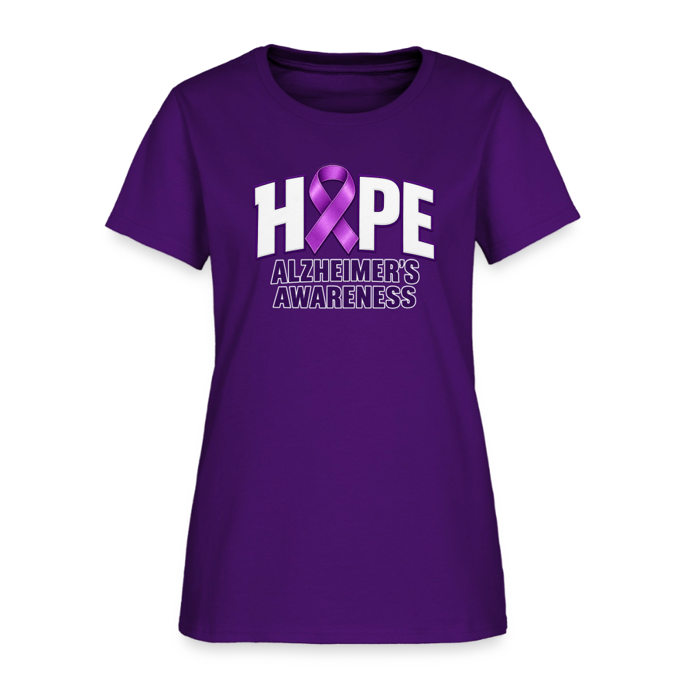 Women’s Hope Alzheimer’s Awareness T-Shirt – Purple Ribbon Tee Color: Purple