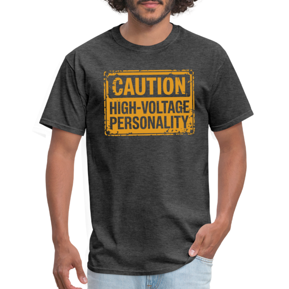 Caution High Voltage Personality T-Shirt - heather black