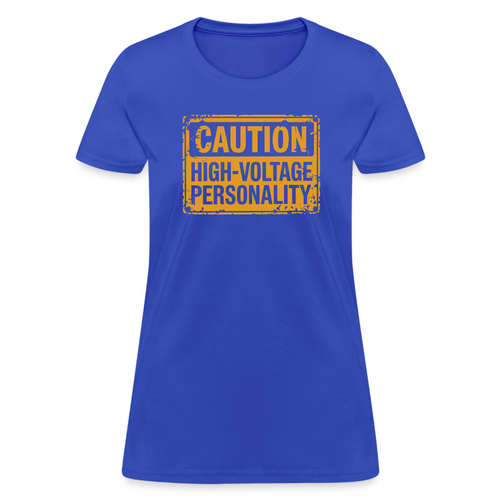 Caution High Voltage Personality Women's Contoured T-Shirt - royal blue