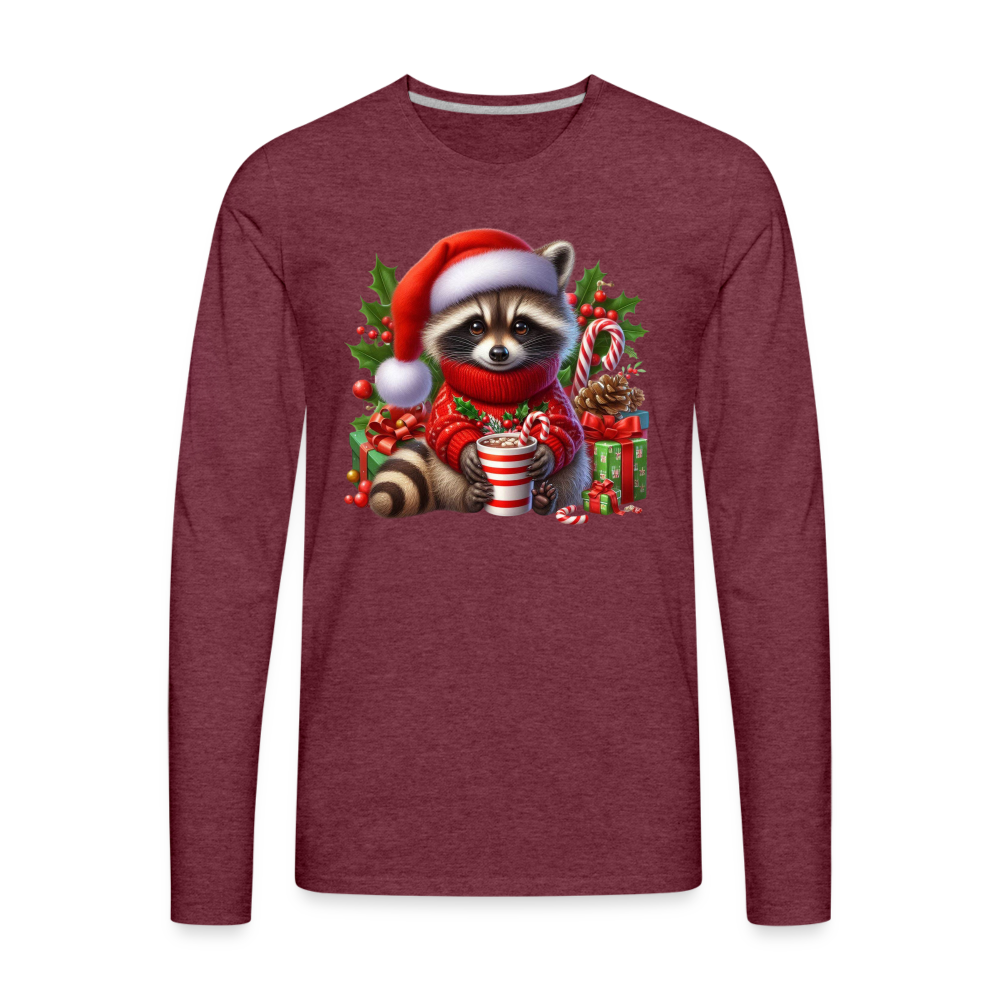 Christmas Cute Feral Raccoon Men's Premium Long Sleeve T-Shirt - heather burgundy