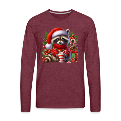 Christmas Cute Feral Raccoon Men's Premium Long Sleeve T-Shirt - heather burgundy