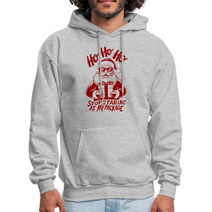 Ho Ho Ho Stop Staring Ay My Package (Funny Christmas Santa) Hoodie - heather gray