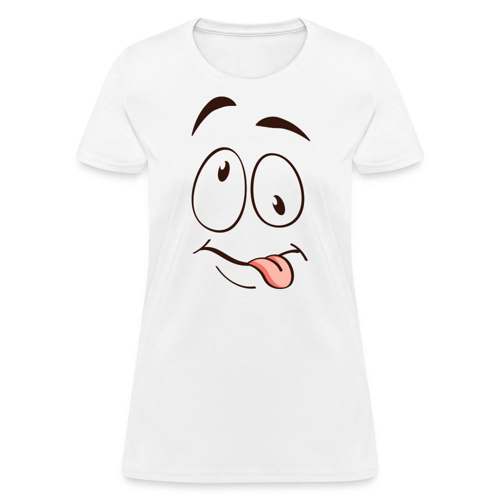 Silly Face Emotion with Tongue Women's Contoured T-Shirt - white