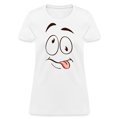 Silly Face Emotion with Tongue Women's Contoured T-Shirt - white