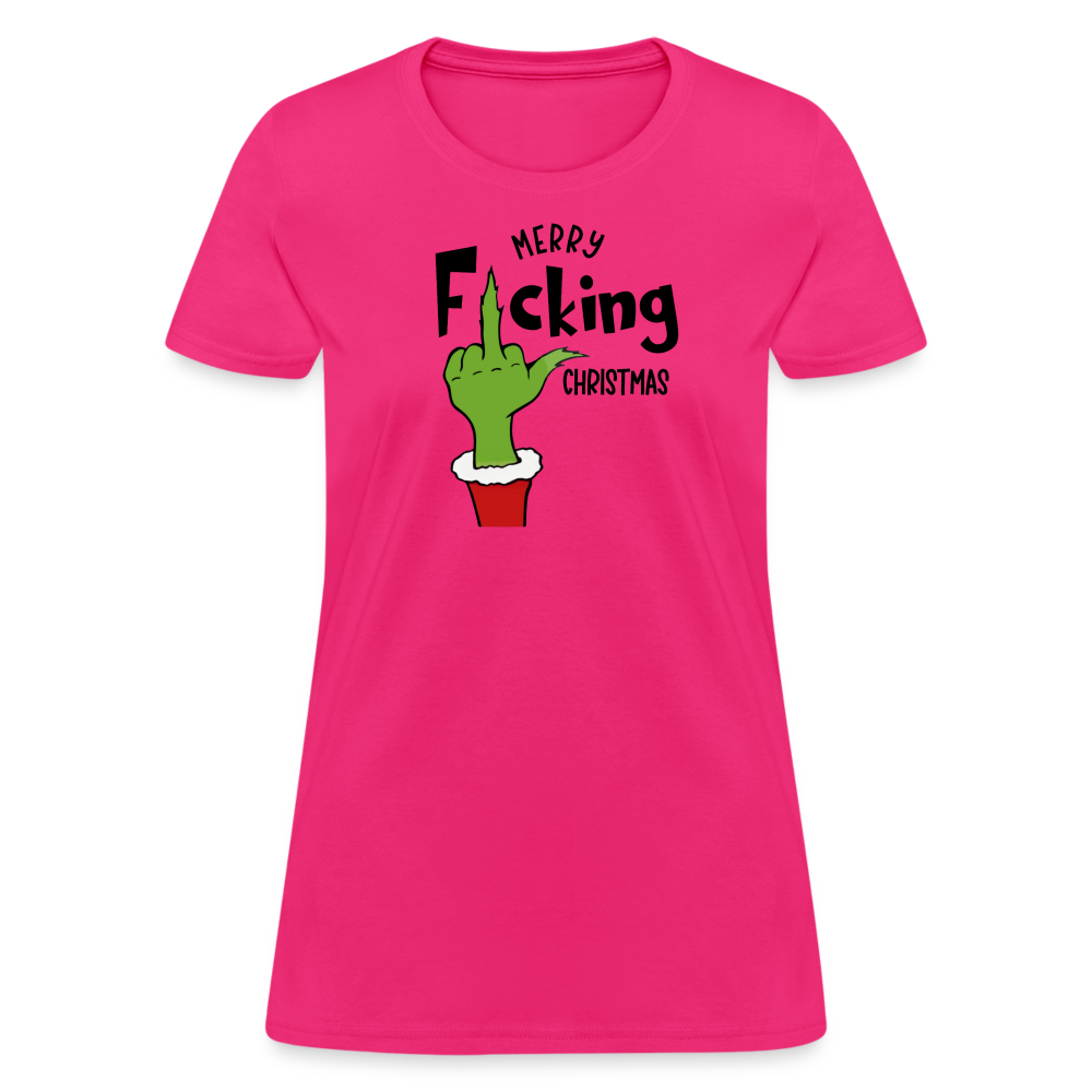 Merry F*cking Christmas grumpy Middle Finger Women's T-Shirt - fuchsia