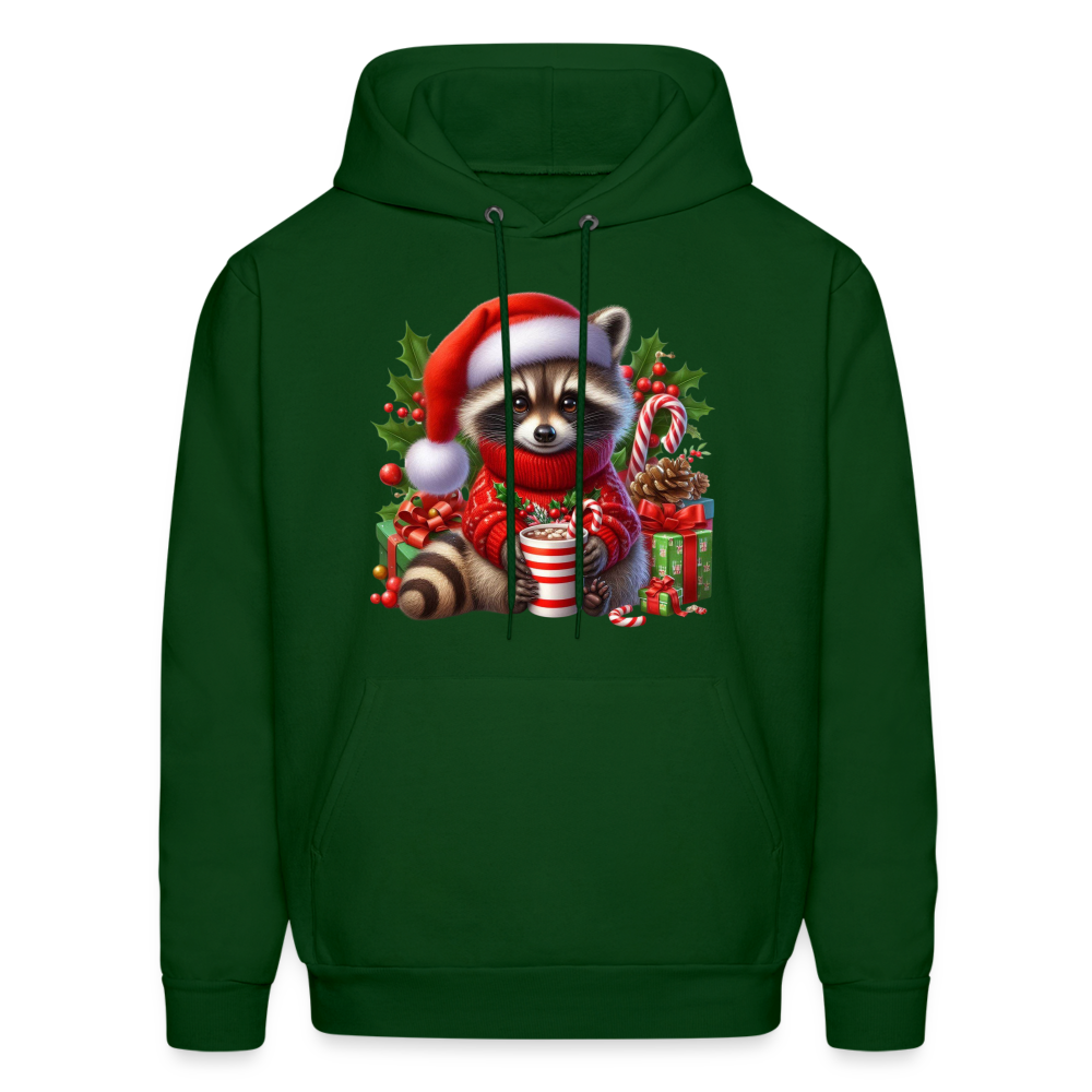 Christmas Cute Feral Raccoon Hoodie - forest green