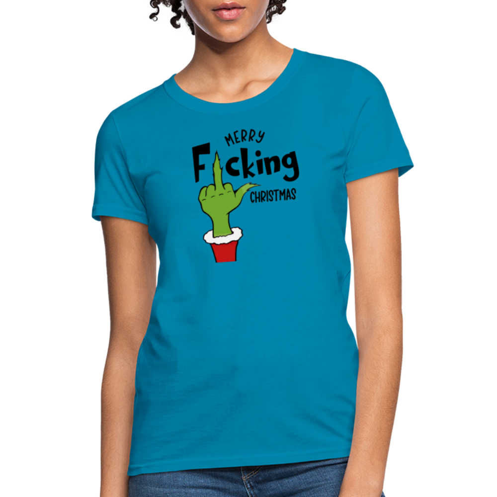 Merry F*cking Christmas grumpy Middle Finger Women's T-Shirt - turquoise