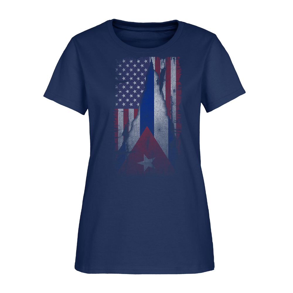 Cuba & USA Flag Women’s T-Shirt – Cuban American Pride Tee Color: blue dusk