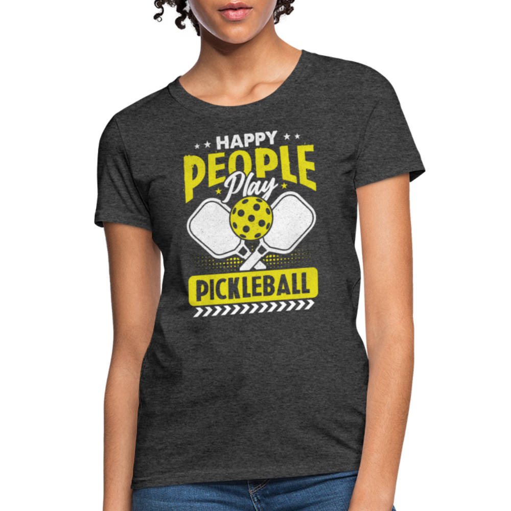 Happy People Play Pickleball Women's Contoured T-Shirt - heather black