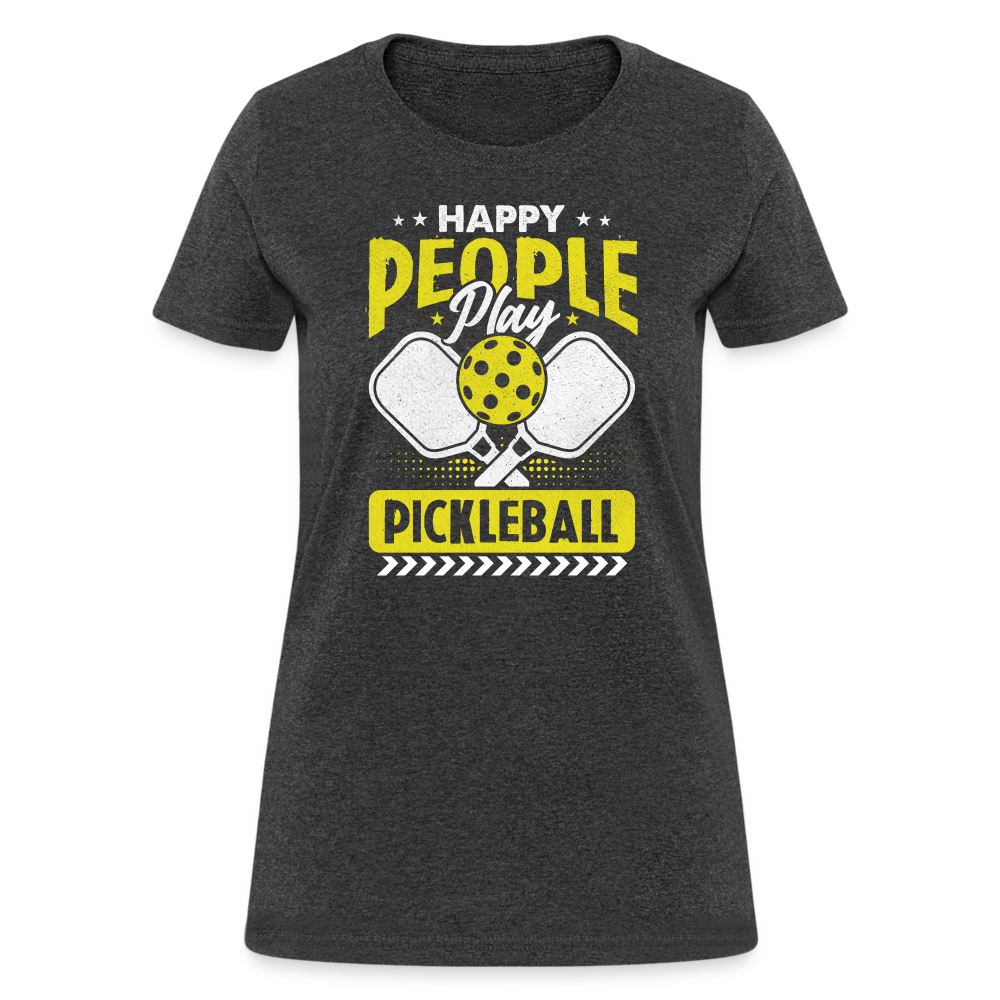 Happy People Play Pickleball Women's Contoured T-Shirt - heather black