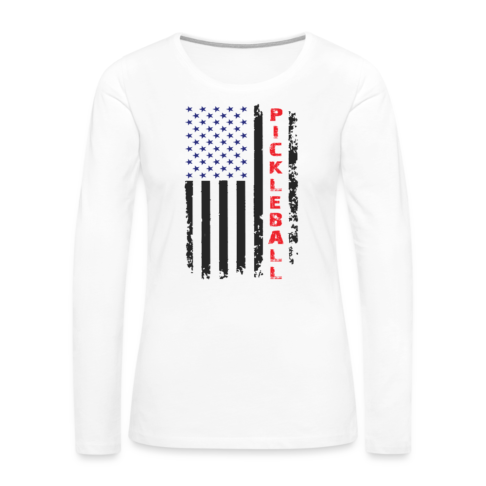 Pickleball Flag Women’s Premium Long Sleeve T-Shirt – Proud, Patriotic & Playful - white