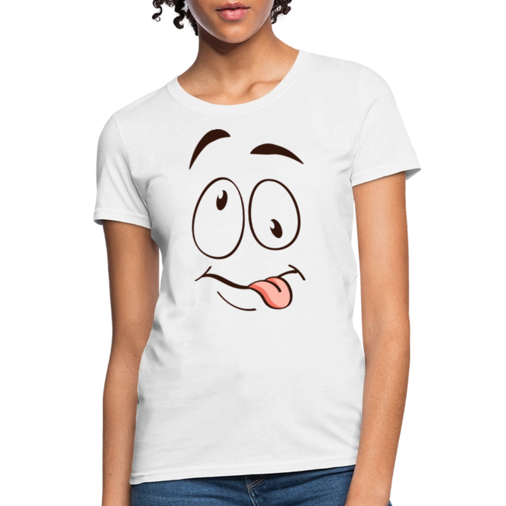 Silly Face Emotion with Tongue Women's Contoured T-Shirt - white