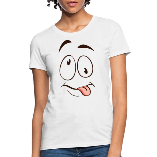 Silly Face Emotion with Tongue Women's Contoured T-Shirt - white