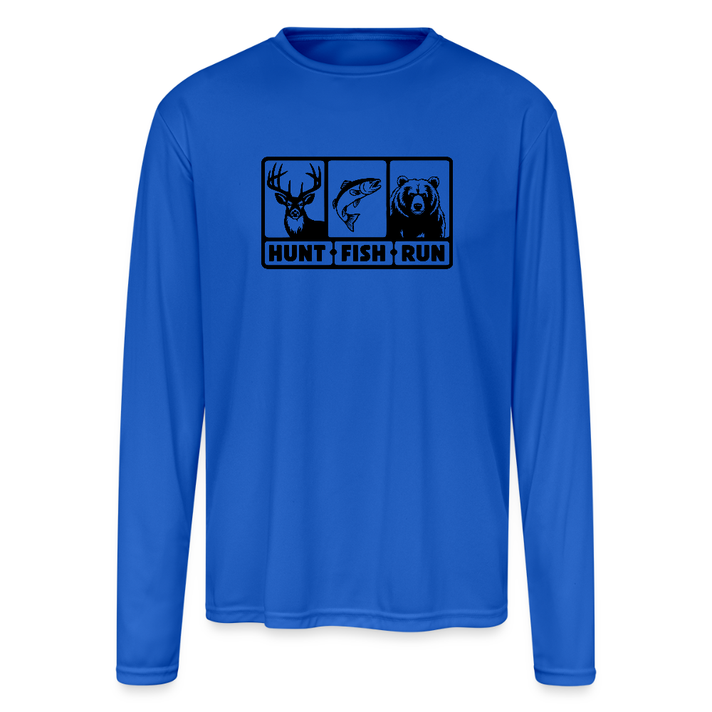 Hunt Fish Run Performance Tee – Funny Outdoor Shirt - royal blue
