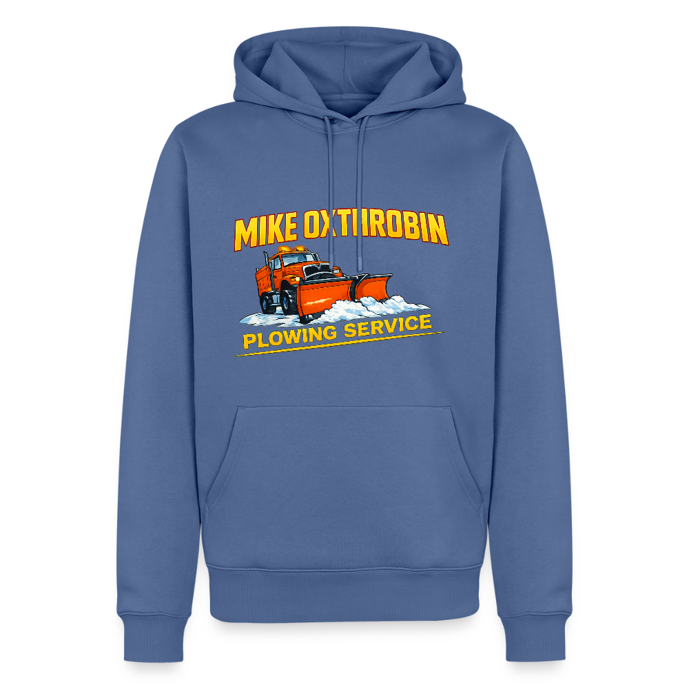 Mike Oxthrobin Plowing Service Hoodie – Funny Snow Plow Adult Humor Color: stone blue