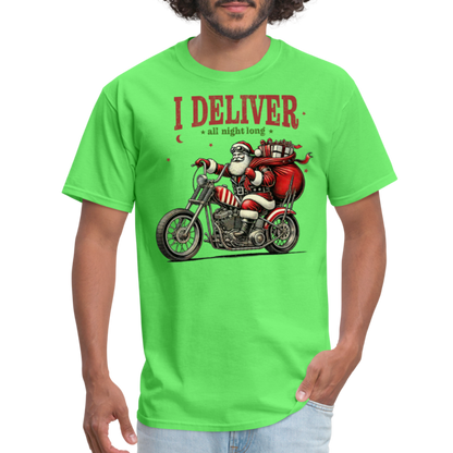 Biker Santa - I Deliver All Night Long (Naughty Christmas) T-Shirt - kiwi