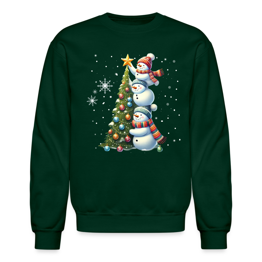 Cute Snowman Decorating Christmas Tree Sweatshirt - forest green