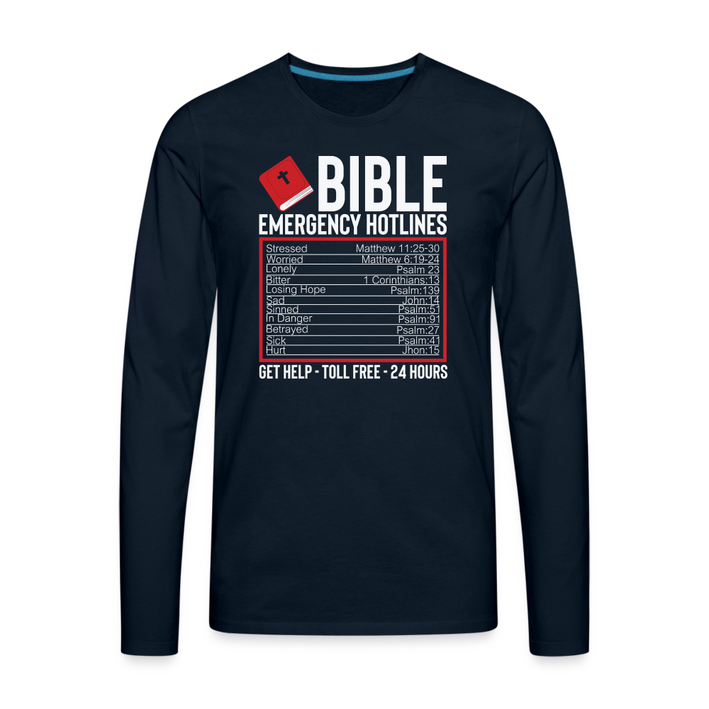 Bible Emergency Hotline (Scriptures) Men's Premium Long Sleeve T-Shirt - deep navy