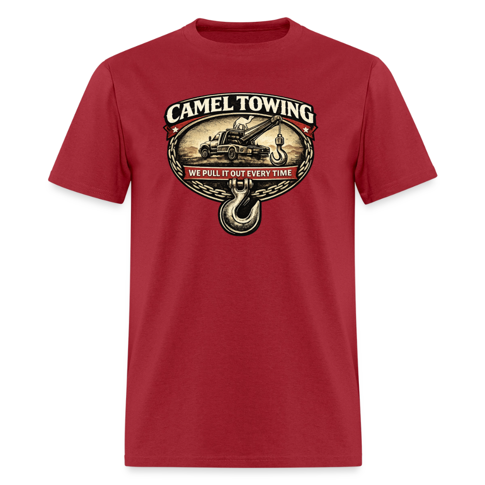 Camel Towing Funny Adult Humor T-Shirt Color: Dark Red