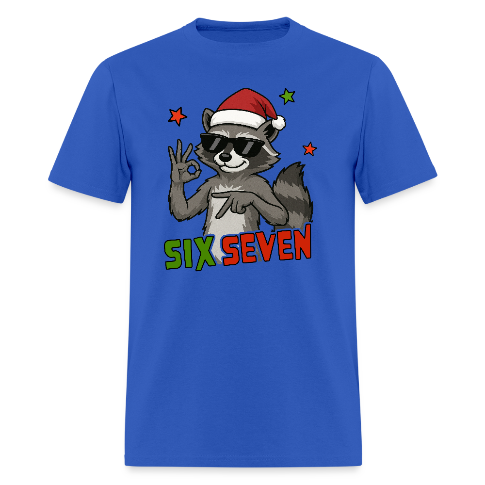 Six Seven 67 Raccoon Wearing Christmas Hat T-Shirt - royal blue