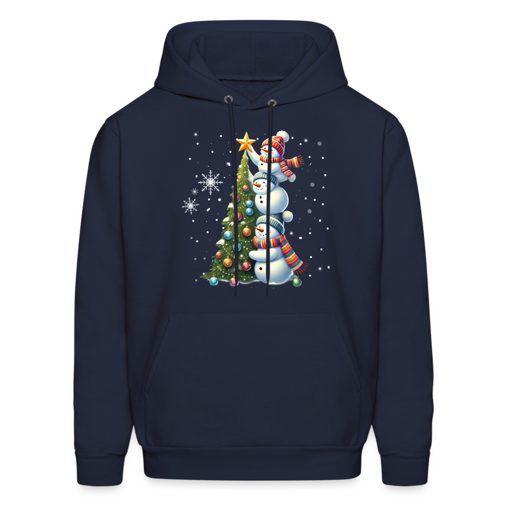 Cute Snowman Decorating Christmas Tree Hoodie - navy