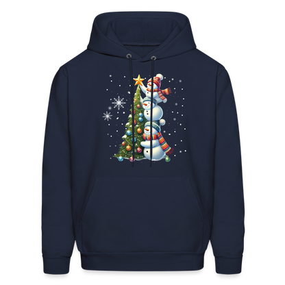 Cute Snowman Decorating Christmas Tree Hoodie - navy