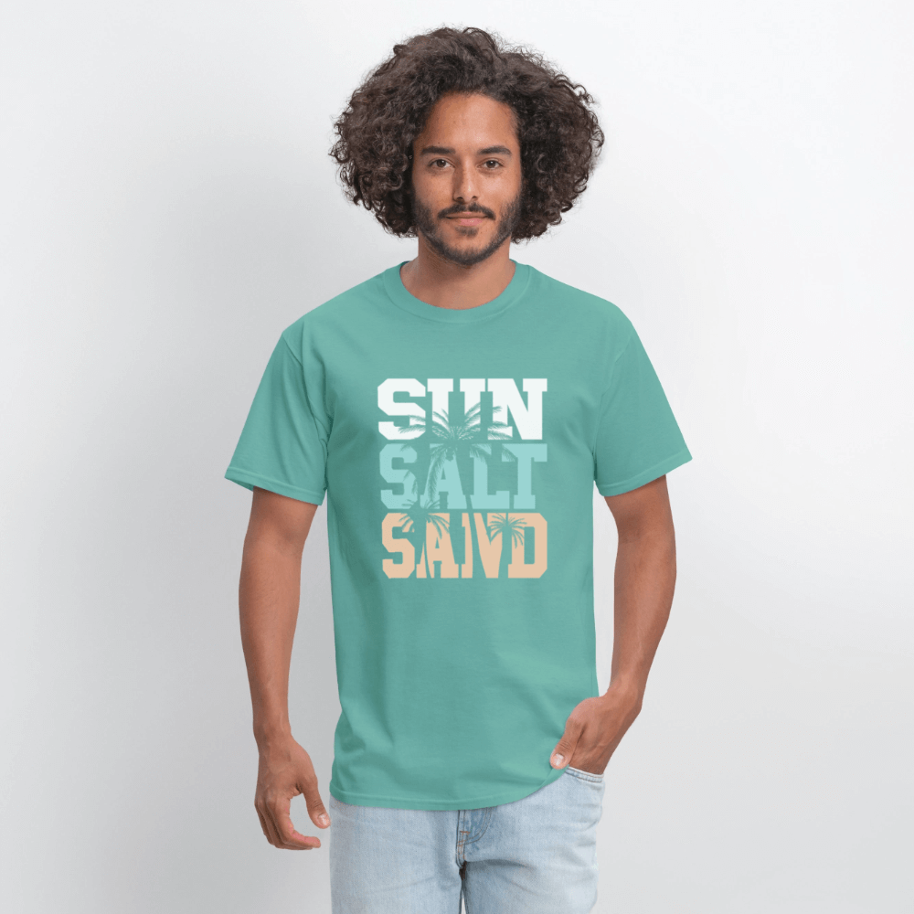 Sun Salt Sand Beach T-Shirt with Palm Tree Design - aquatic