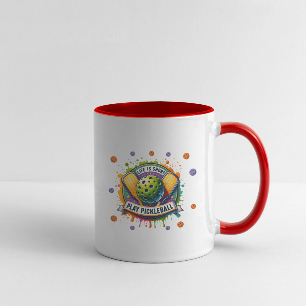 Life Is Short Play Pickleball Coffee Mug - white/red