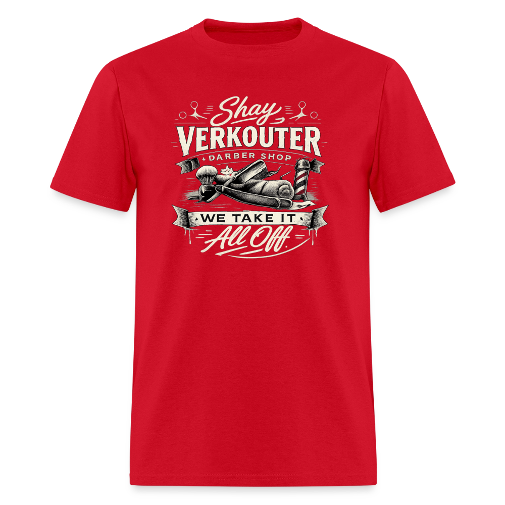 Shay Verkouter Barber Shop Funny Adult T-Shirt Color: Red