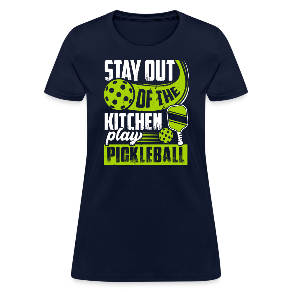 Stay Out Of The Kitchen Play Pickleball Women's Contoured T-Shirt - navy