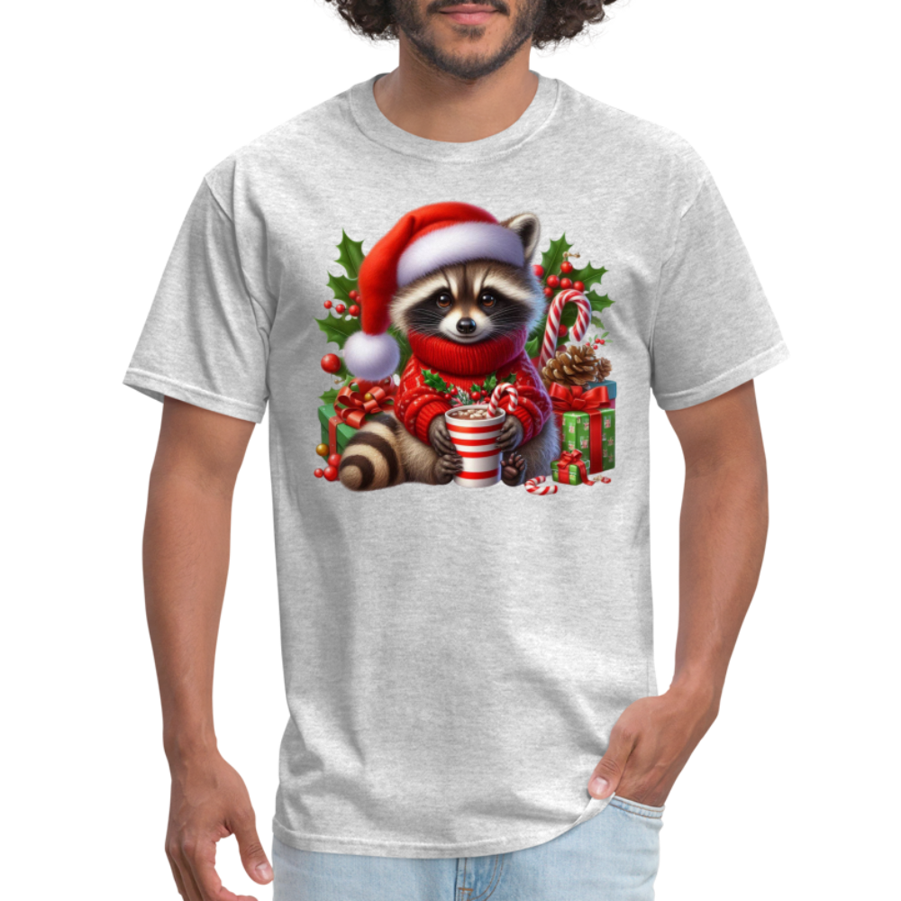 Christmas Cute Feral Raccoon T-Shirt - heather gray