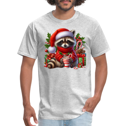 Christmas Cute Feral Raccoon T-Shirt - heather gray