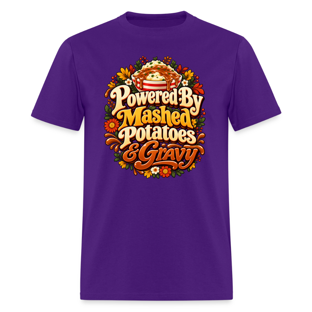 Powered by Mashed Potatoes & Gravy – Fall Floral T-Shirt - purple