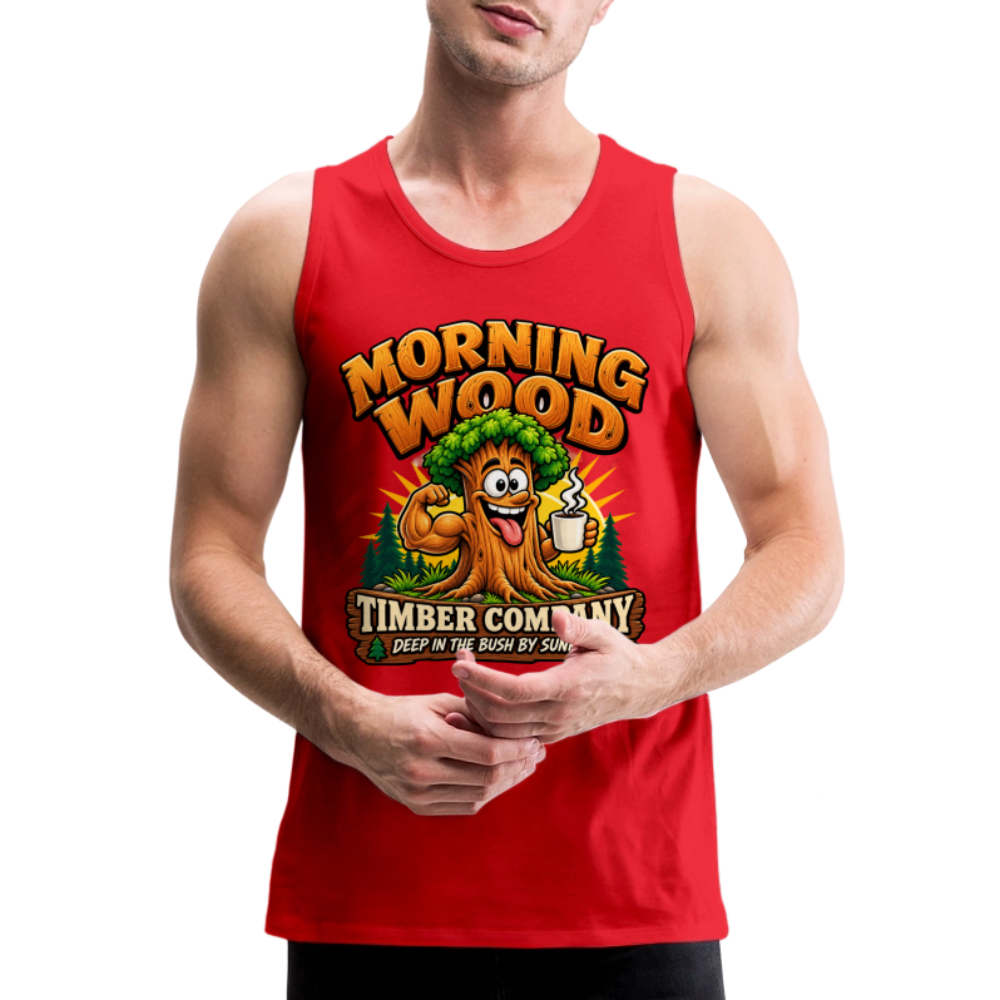 Morning Wood Timber Company Funny Adult Humor Tank Top Color: Heather Gray