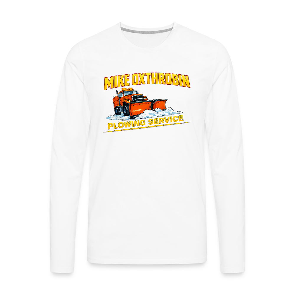Mike Oxthrobin Plowing Service Men’s Long Sleeve T-Shirt – Funny Adult Humor Color: white