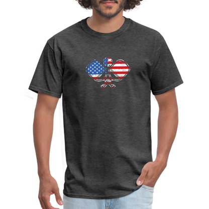 American Flag Pickleball Paddle T-Shirt - heather black