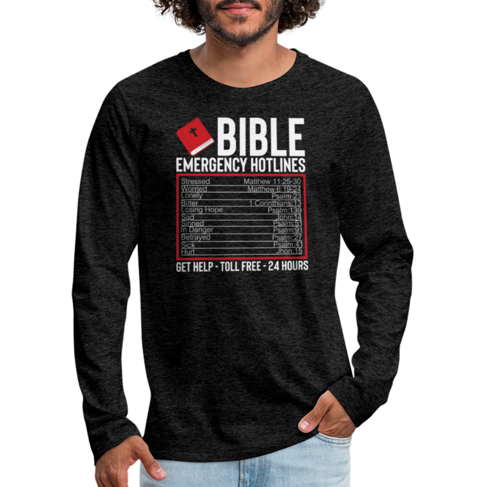 Bible Emergency Hotline (Scriptures) Men's Premium Long Sleeve T-Shirt - charcoal grey