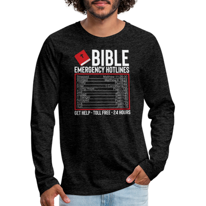 Bible Emergency Hotline (Scriptures) Men's Premium Long Sleeve T-Shirt - charcoal grey