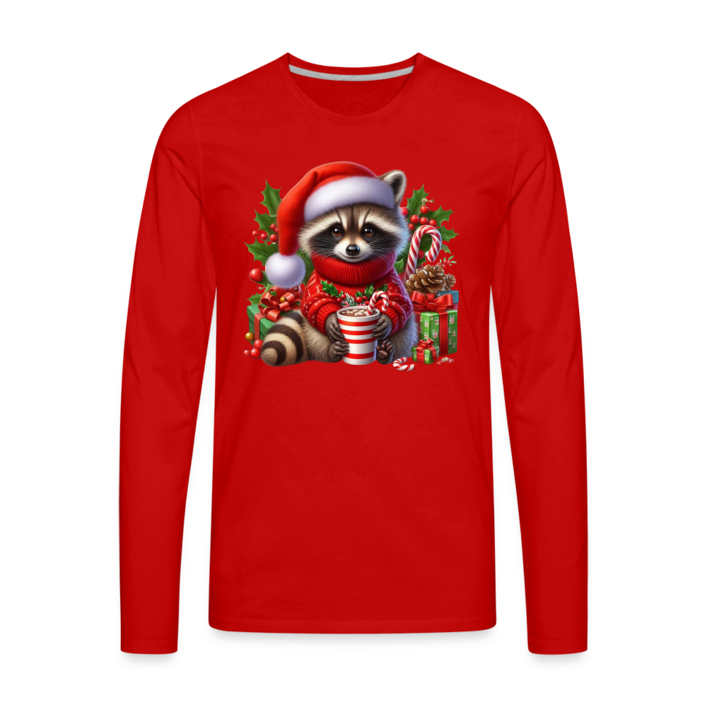 Christmas Cute Feral Raccoon Men's Premium Long Sleeve T-Shirt - red