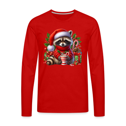 Christmas Cute Feral Raccoon Men's Premium Long Sleeve T-Shirt - red