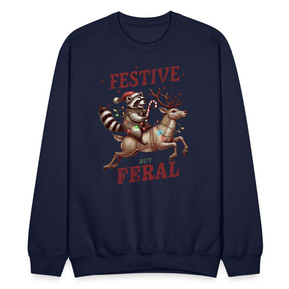 Festive But Feral Raccoon Christmas Sweatshirt - navy