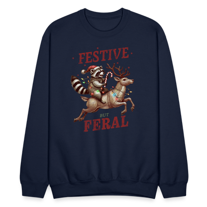 Festive But Feral Raccoon Christmas Sweatshirt - navy