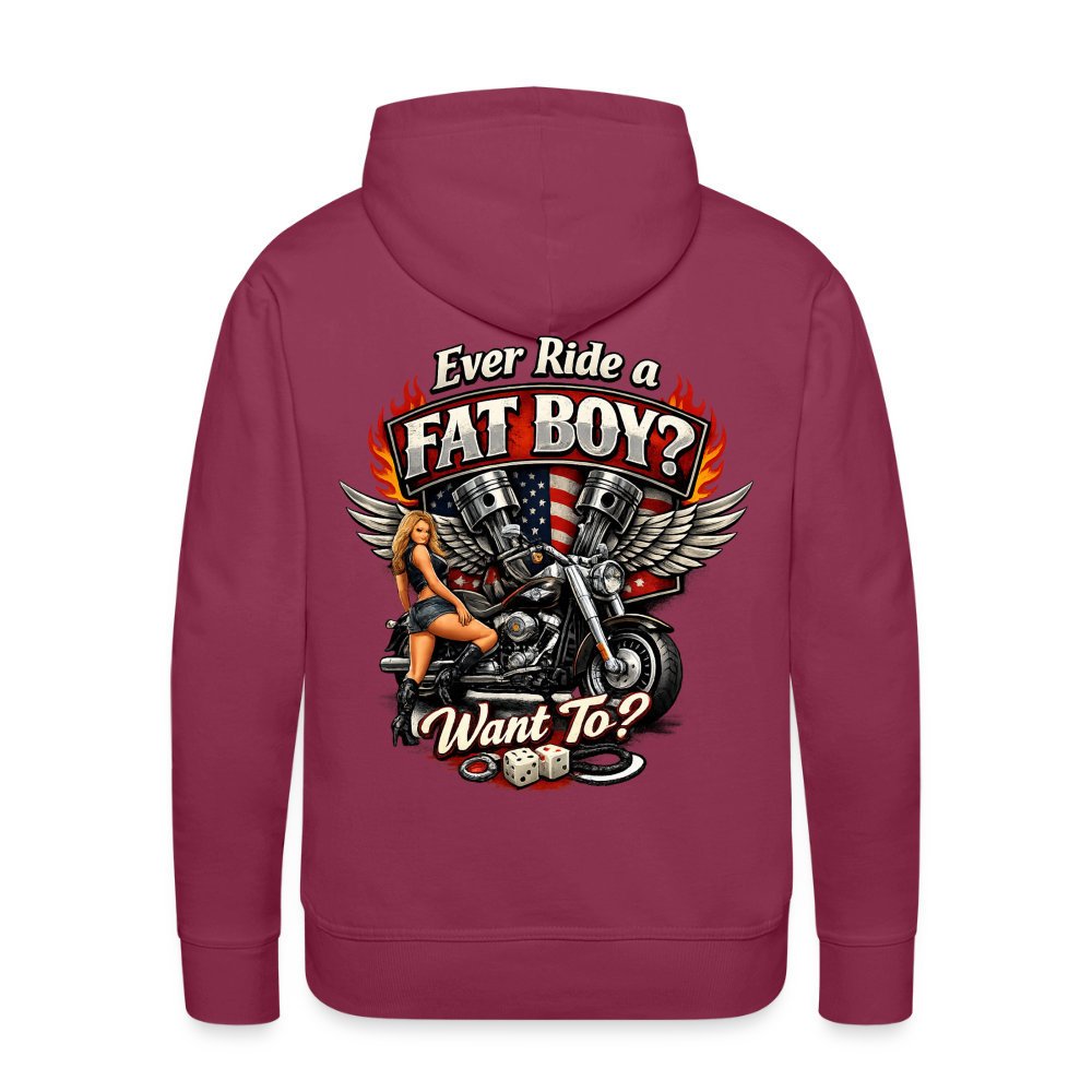 Ever Ride A Fat Boy Want To Funny Biker Hoodie (Front & Back) Color: Royal Blue