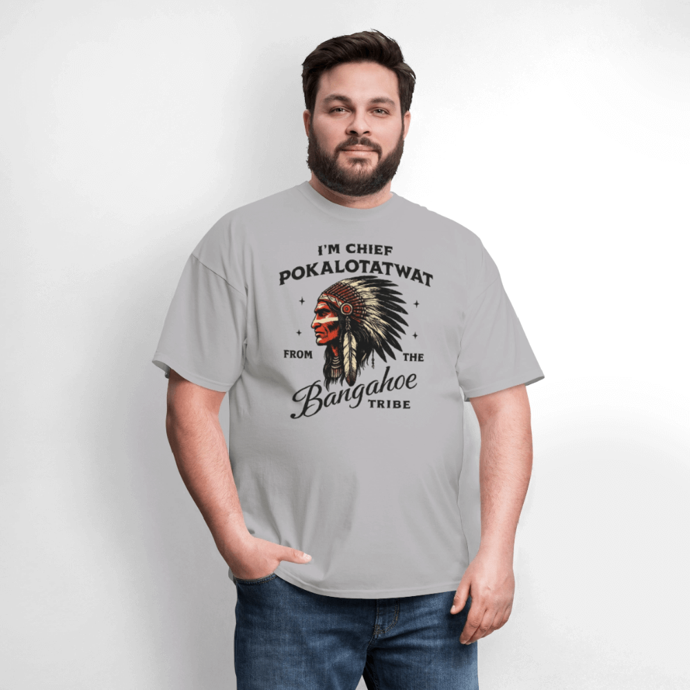 Chief Pokalotatwat From the Bangahoe Tribe T-Shirt Color: heather gray