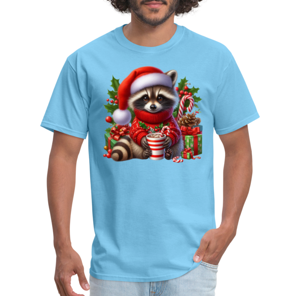 Christmas Cute Feral Raccoon T-Shirt - aquatic blue