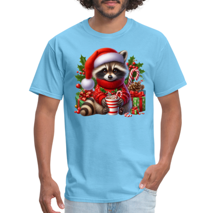 Christmas Cute Feral Raccoon T-Shirt - aquatic blue