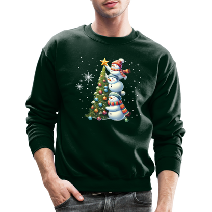 Cute Snowman Decorating Christmas Tree Sweatshirt - forest green