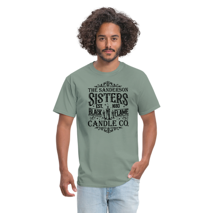 The Sanderson Sisters Black Flame Candle Co. T-Shirt (Halloween) - sage